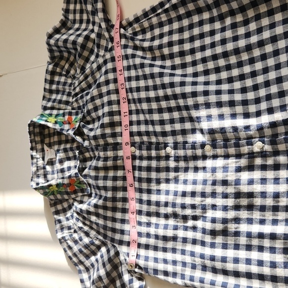 Intro Blouse Gingham Floral Embroidered Button Down Pocket Size PL Rockabilly - Picture 13 of 14